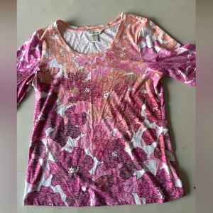 Christopher & Banks pink and peach floral t shirt
